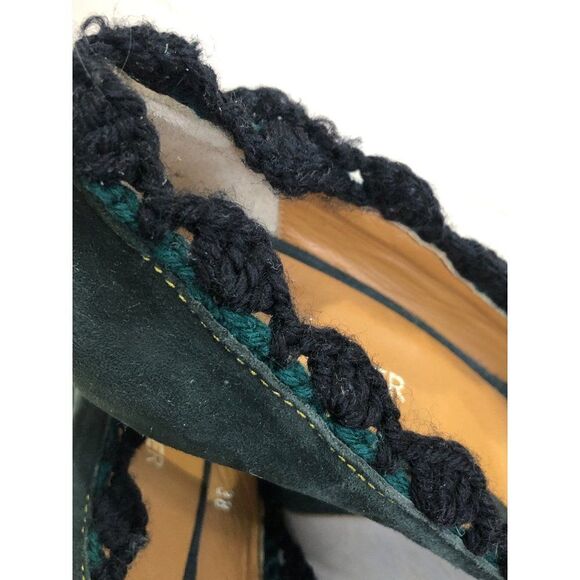 Kurt Geiger London Boho Crotchet Trim Velvet Wedge Heels Shoes - Picture 4 of 10